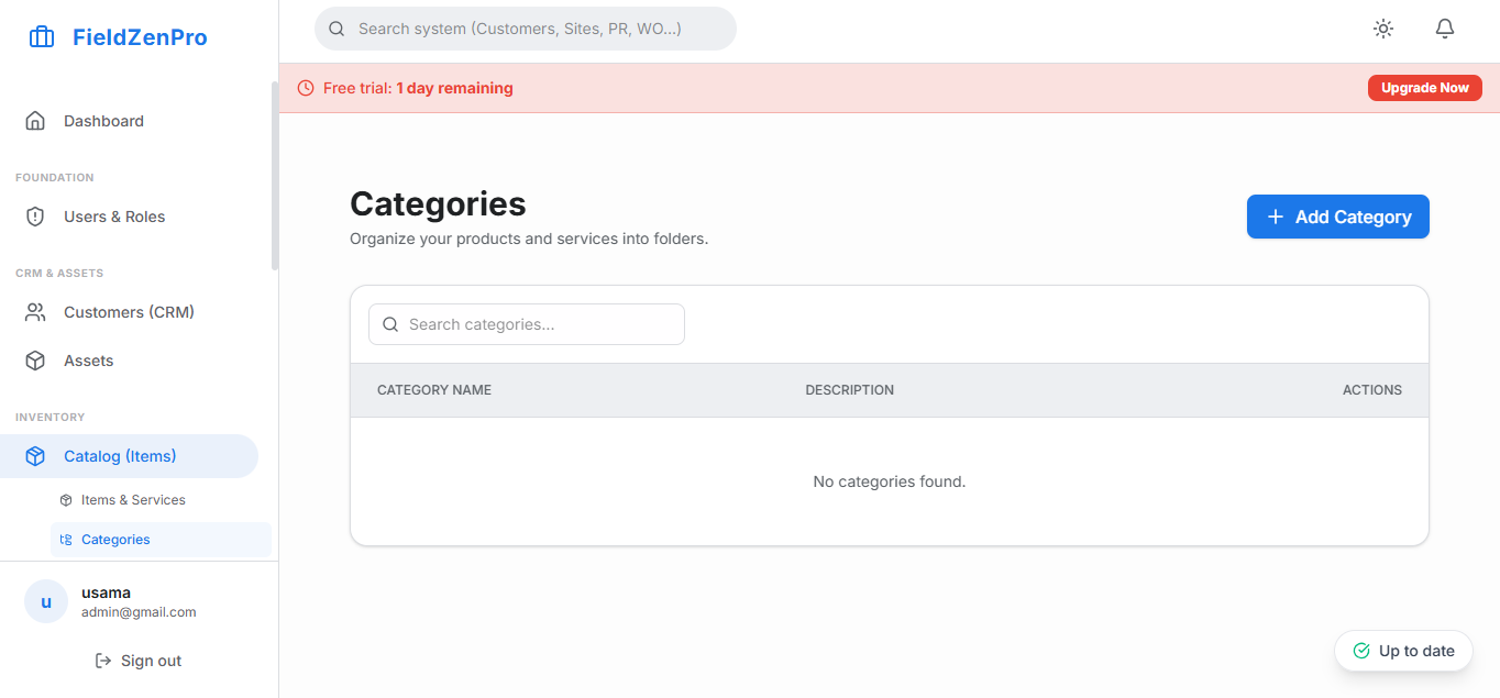 FieldZenPro Dashboard showing schedule and work orders