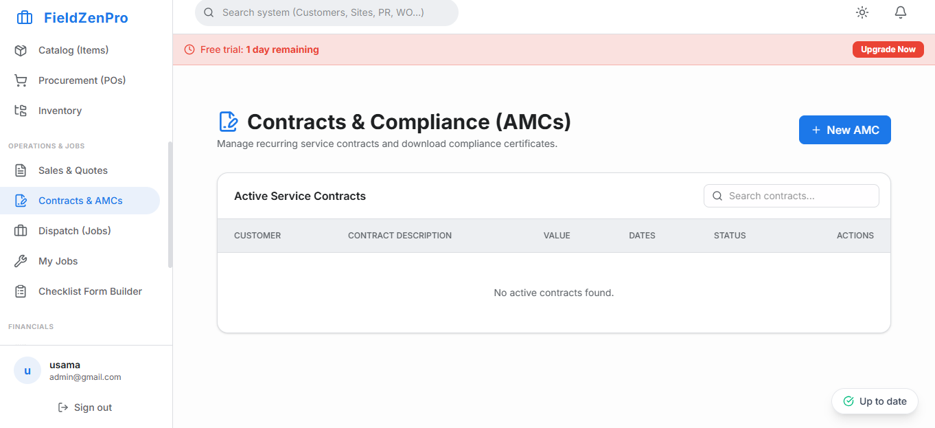 FieldZenPro Dashboard showing schedule and work orders