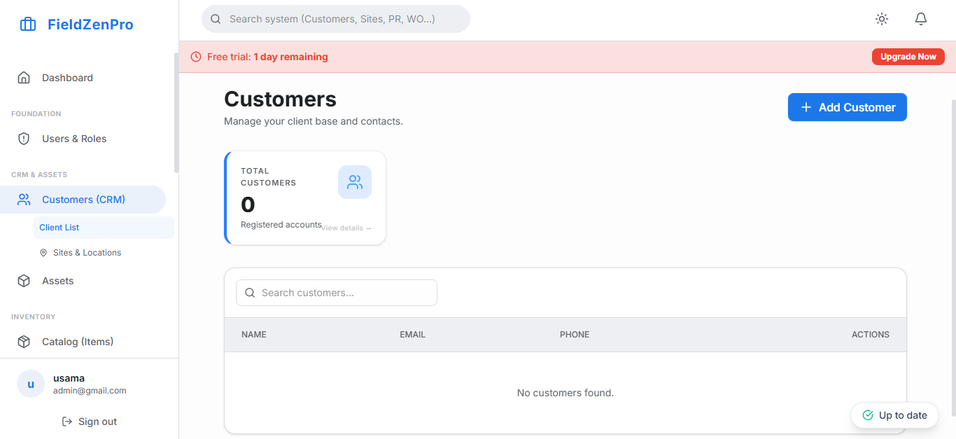 FieldZenPro Dashboard showing schedule and work orders