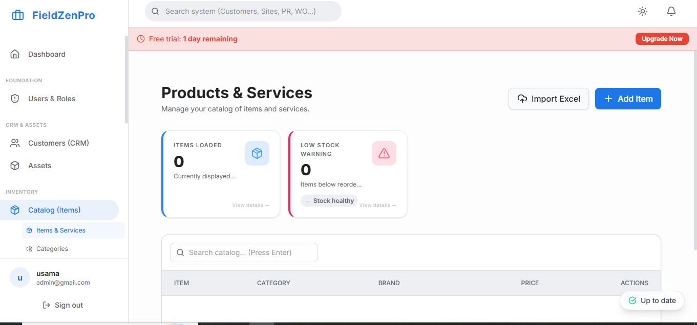 FieldZenPro Dashboard showing schedule and work orders