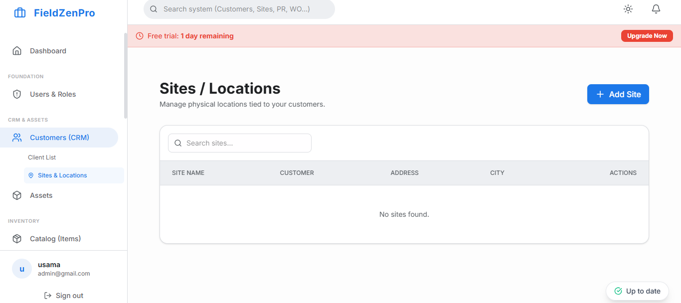 FieldZenPro Dashboard showing schedule and work orders