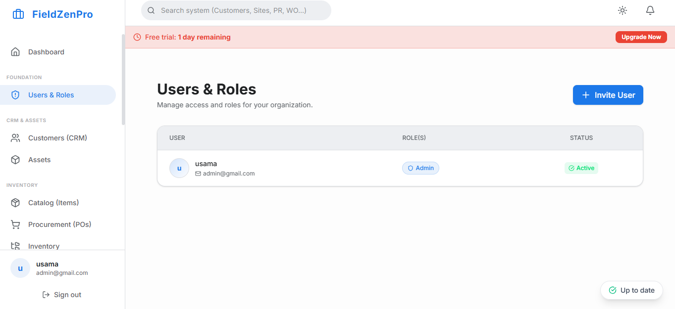 FieldZenPro Dashboard showing schedule and work orders